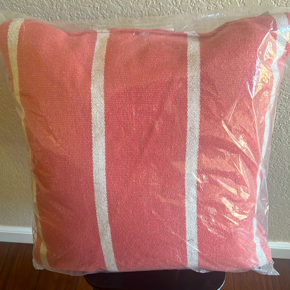 West elm pink stripe pillow indoor/outdoor